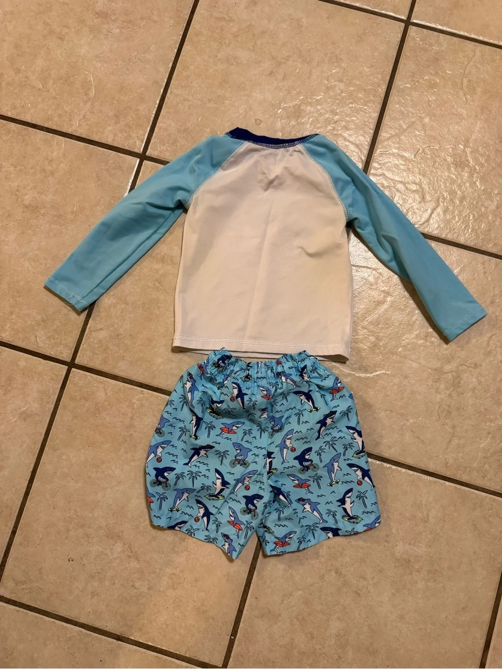The Children's Place Light Blue, Navy & White Shark Bike Rashguard Set